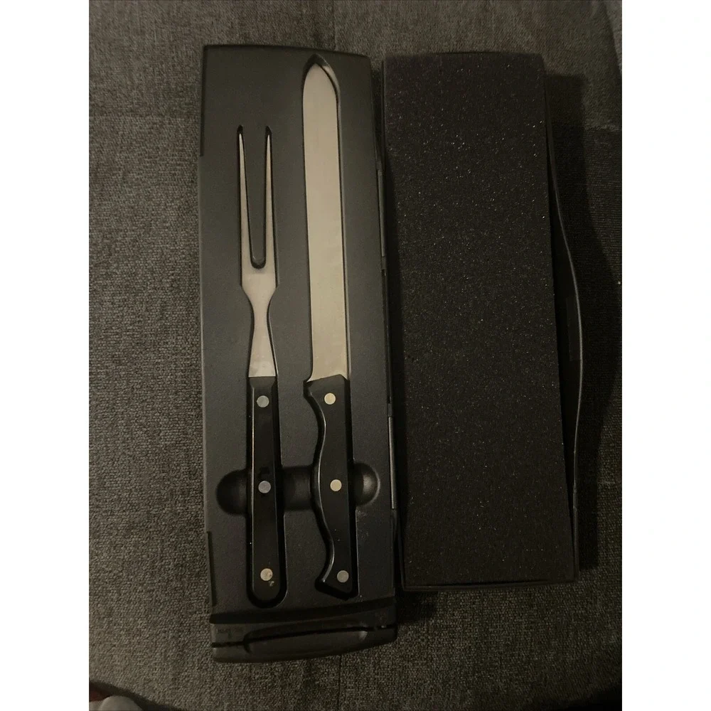 Pampered Chef CARVING‎ SET w/Case that Sharpens/Hones Stainless Steel #1041